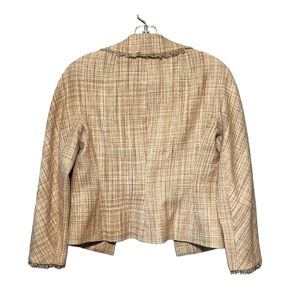 BCBGMAXAZRIA Silk Tweed Blazer Beige & Blush Cropped Fringe Trim Woven Jacket XS - Picture 3 of 5
